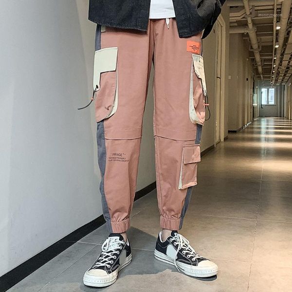 

men's pants 2021 spring men's loose casual fashion brand multi-pocket overalls hip hop street color matching1, Black