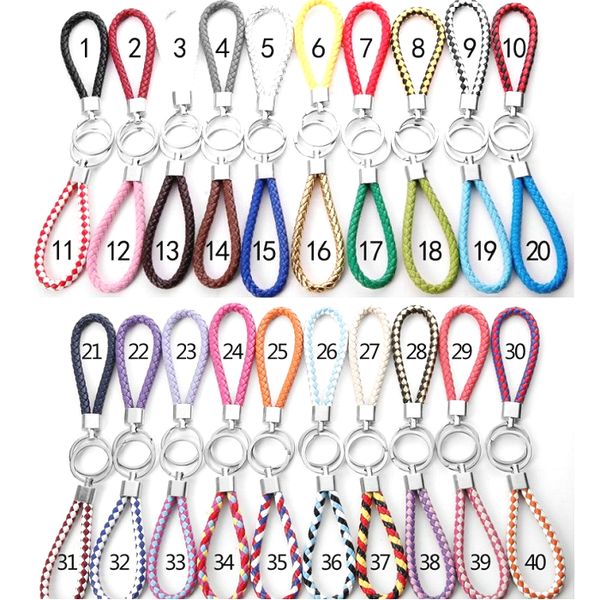 

71 colors pu leather braided woven keychain rope rings fit diy circle pendant key chains holder car keyrings jewelry accessories6590655, Silver