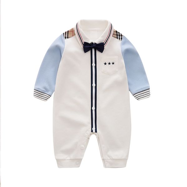 

yierying baby casual romper boy gentleman style onesie for autumn baby jumpsuit 100% cotton lj201023, Blue