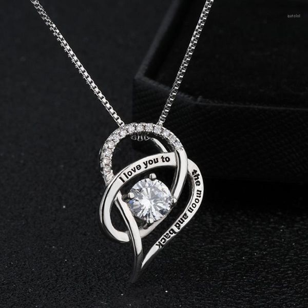 

fashion zircon stone i love you to the moon rhodium plated wedding jewelry romantic love pendant link chain for women a241, Silver