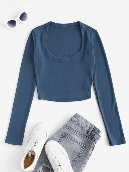 

solid scoop neck crop tee x9ub#, White