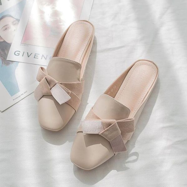 

summer bowknot muller shoes woman outdoor slippers women non-slip beach sandals fashion casual sliders slides ladies slippers, Black