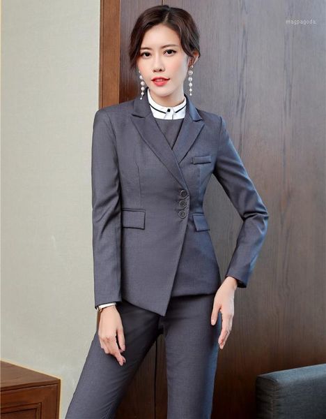 

fabric 2020 fall winter formal pantsuits with and pants uniforms designs women blazers & jackets clothing sets1, White