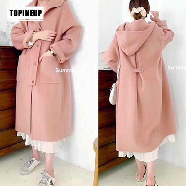 

2019 winter wool coat women classic double breasted hooded womens sweet double-sided cashmere long coat1, Black