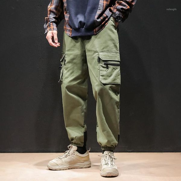 

2020 new men's strech cargo pants multi pockets tactical trousers hip hop trendy sweatpants streetwear men casual joggers1, Black