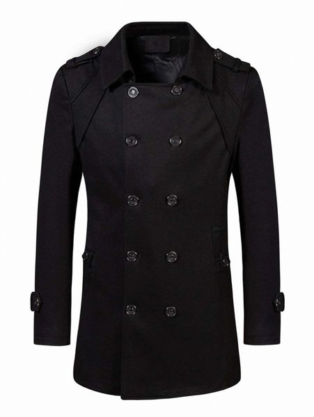 

men double breasted strap detail overcoat 33dy#, Black;brown