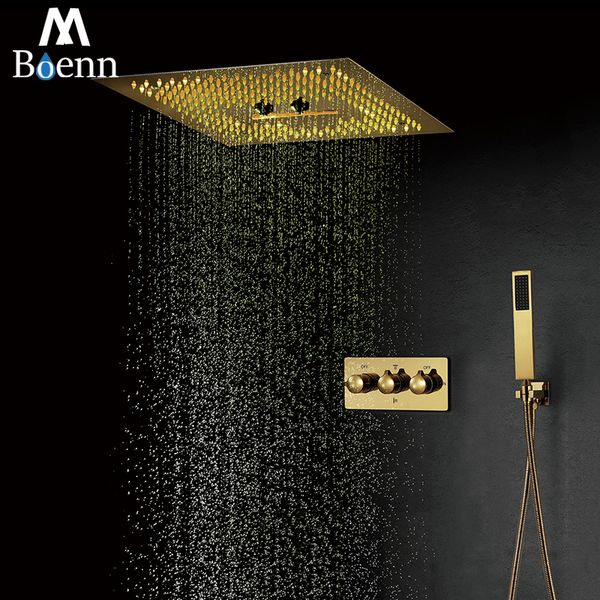 

m boenn led shower systems 16 inch rain shower head panel bathroom faucets gold shower set bath mixer and cold valve brass