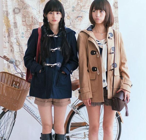 

japanese girls school student uniform jk horn buckle coat trench cute winter long sleeves outwear 3 colors1, Black