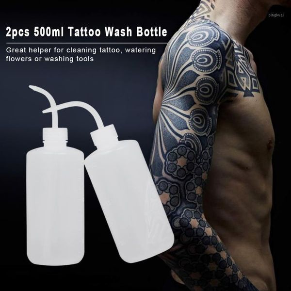 

2pcs 500ml tattoo wash bottle plastic green soap squeeze bottle flower watering can kit curved nozzle tattooing cleaning tool1