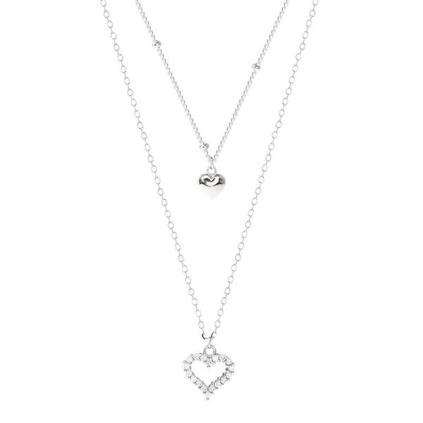 

ladies' simple heart-shaped clavicle chain temperament necklace double heart-shaped necklace with micro-dense zircon collar, Silver
