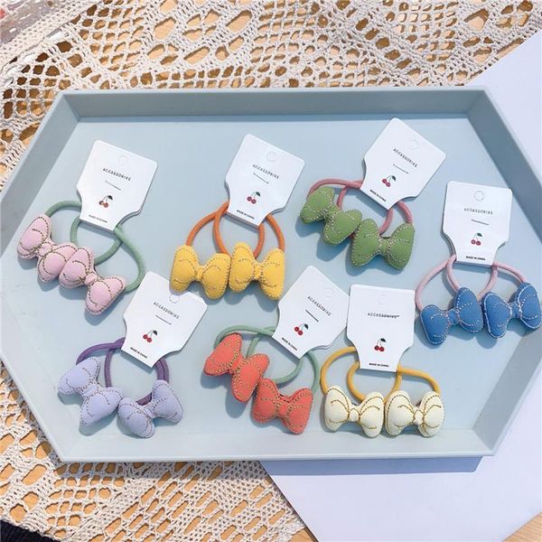 

hair accessories 2021 korean children simple cute cartoon bow rubber band rope for sweet girl princess fashion ponytail accessories1, Slivery;white