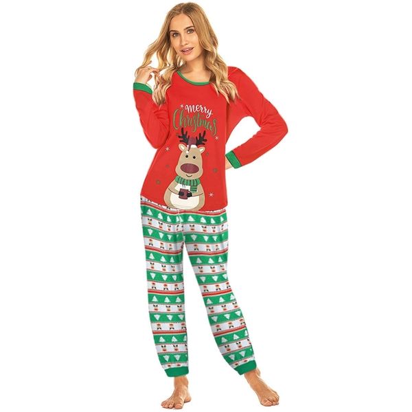 

christmas pajamas set women mom printed letter stripe pants xmas family clothes pajamas winter warm pijama feminino 201105, Black;red