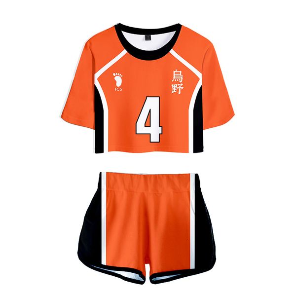 

2021 new summer anime haikyuu 3d print crop hinata shoyo cosplay beach tank short sleeve t-shirt and shorts set sports suit y2d6, Black