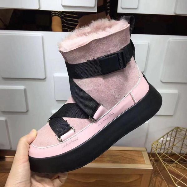 

bottes femme new winter shoes women's snow boots genuine leather keep warm plush platform non-slip ankle boots zapatos de mujer, Black