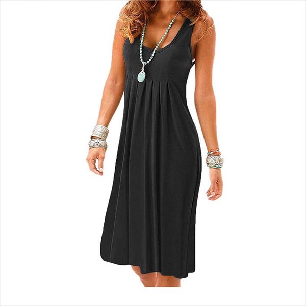 

высокая quanlity новые женщины платья без рукавов сыпучие плиссированные платья вскользь femme колено сарафаны женская одежда vestidos одежд, Black;gray