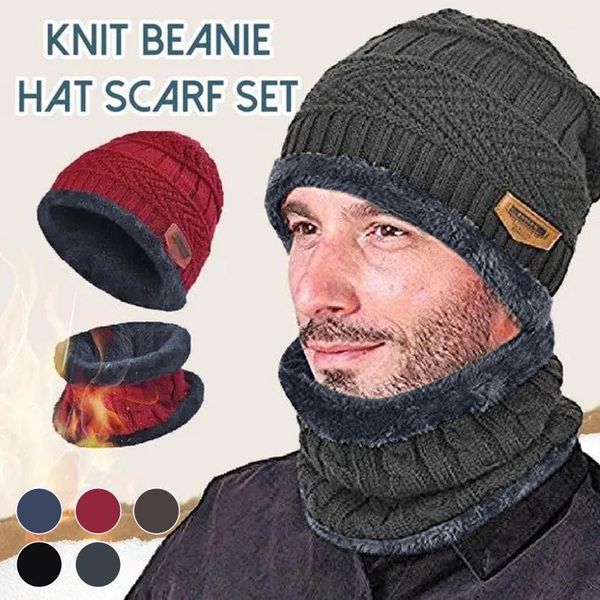 

winter men women warm knitted scarves hats beanie thick thermal plush warmer scarf collar hat set cycling windproof cap1, Blue;gray