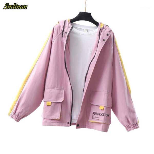 

smlinan hooded zipper patchwork basic jacket women spring autumn streetwear coat female casual windbreaker jackets outerwear1, Black;brown