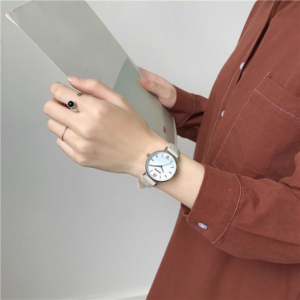 

french minority watch women waterproof ins korean college style retro literature and art students korean version simple and casual temperame, Slivery;brown