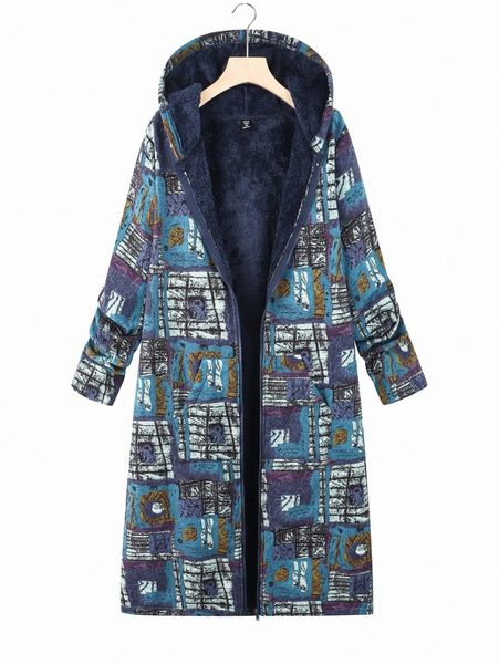 

plus patchwork print hooded teddy lined coat h5jx#, Black