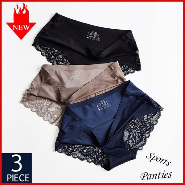 

qiwn 3pcs/lot women's sports panties sets underwear seamless silk yoga briefs low waist female panty set soft lady lingerie, White;black