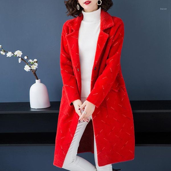 

women's wool & blends brand coat fall winter women commuter hit color irregular striped lapel thicken warm loose long female1, Black