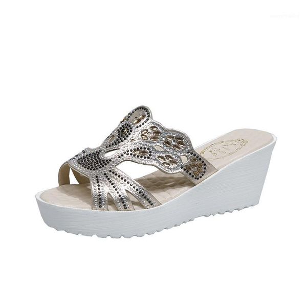 

chimizhai women's sandals summer shoes heels 6cm women platform sandals mules stone lady shoes female sizes 47 48 49 gold wy6641, Black
