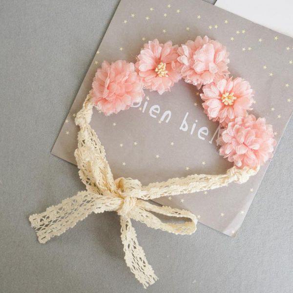 

newborn pgraphy props baby girl handmade flower headband elastic lace ribbon hair band creative party decorative headdress, Slivery;white