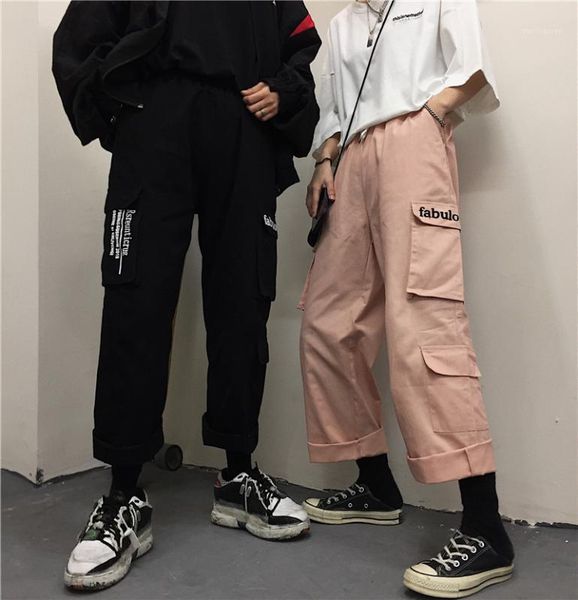 

women hip hop pants cargo clothes female harem pants 2020 cool casual black summer loose harajuku with side1, Black;white