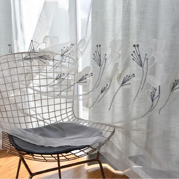 

idyllic small fresh cotton embroidered screens stylish minimalist living room bedroom bay window curtains