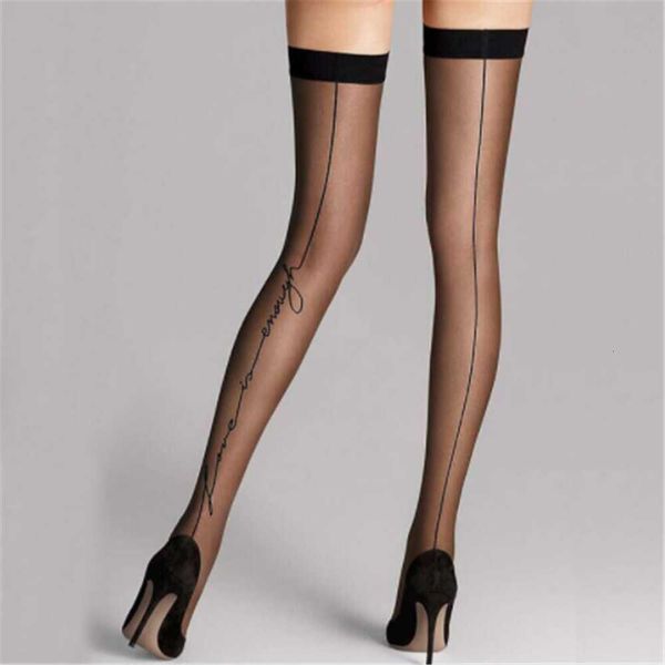

women's hosiery jacquard love letters stay up thigh high silk hose.ladies one line design stockings pantyhose, Black;white