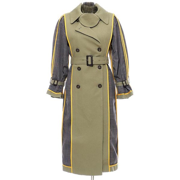 

women's trench coats women winter coat double breasted colorblock high waist sashes midi, Tan;black