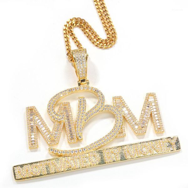 

hip hop prong setting cz stone bling iced out motivated by money mbm letters pendants necklaces for men rapper jewelry1, Silver