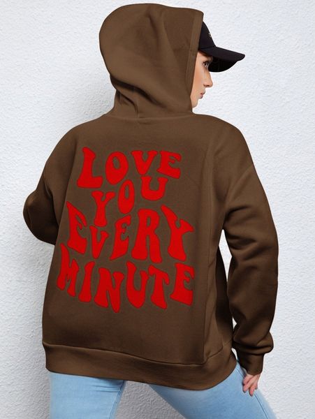 

plus slogan graphic drop shoulder drawstring hoodie g4og#, Black