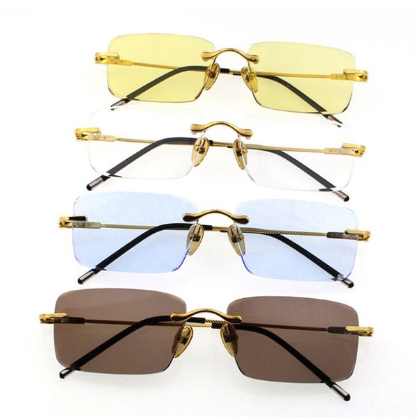 

retro vintage men sunglasses male sunglass crystal stone sun glasses female yellow women rimless lens glasses clear blue natural xmoig
