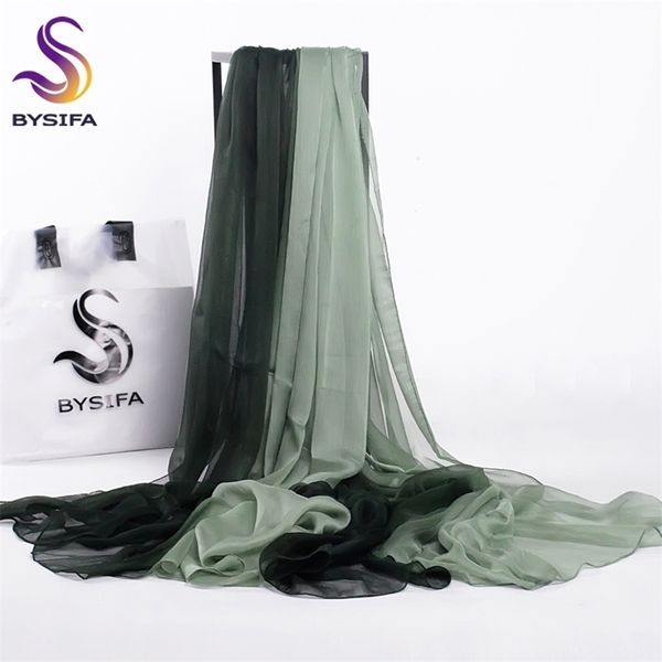 

bysifa] winter women large silk scarf summer ladies gradient army green beach cover-ups shawl new brand long scarves 190*160cm y201024, Blue;gray