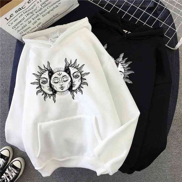 

gothic style hoodies sun and moon print hooded sweatshirt harajuku horror dark oversize ladies sweatshirt vintage fashion hoodie, Black