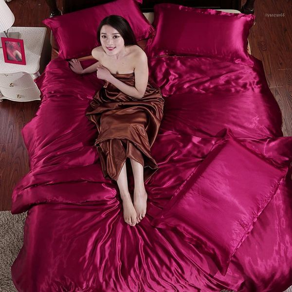 

100% pure satin silk bedding set,home textile king size bed set,bedclothes,duvet cover flat sheet pillowcases wholesale1