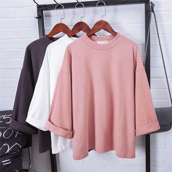 

new arrival women fashion oversize tee loose plain 3/4 sleeve simple casual t-shirt1, White