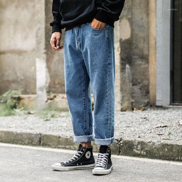 

s-xxl 2018 new men's retro jeans men's loose japanese hair stylist wild straight wide leg denim pants1, Blue