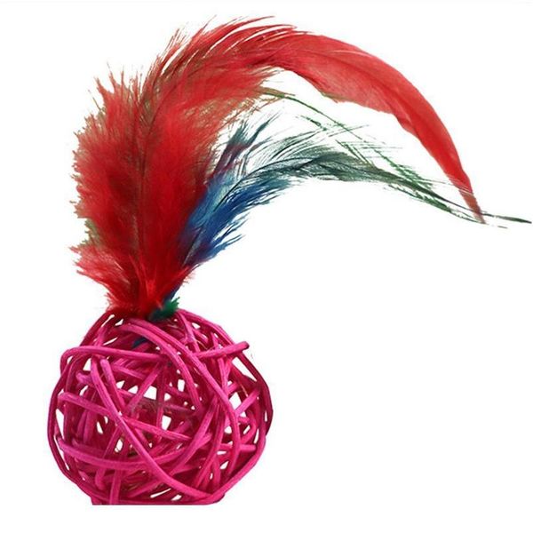 

1pc creative cat ball toy rattan built-in bell fake feather decor cat play toy cat interactive toys pet supplies rand qylqxa