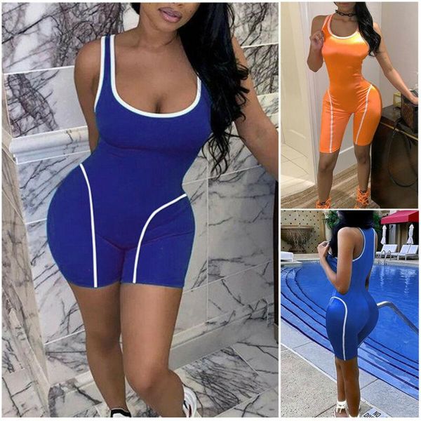 

019 woman strapless tight color reflective stripe jumpsuit striped patchwork strap sleeveless fitness playsuits, Black;white
