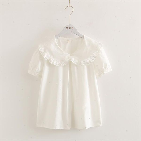 

sweet lolita shirt mori girls summer japanese style fresh peter pan collar short sleeve white solid cotton blouse
