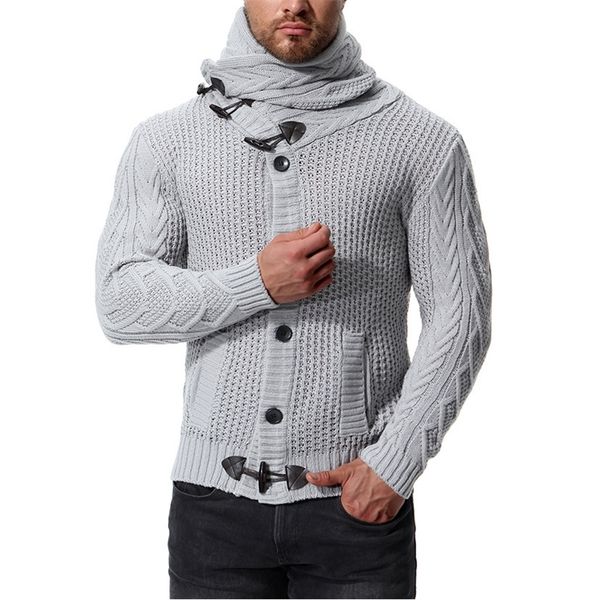 

slim men's knit lapel long sleeve solid color regular sweater for men winter high neck 201130, White;black