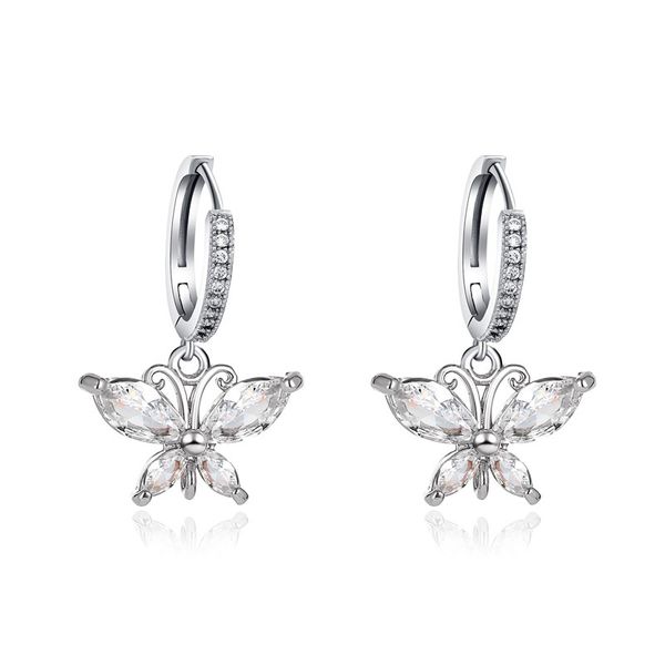 

10pairs/lot european new crystal butterfly charm earrings gold copper animal ear drop for women party gift ear buckle fashion jewelry, Golden