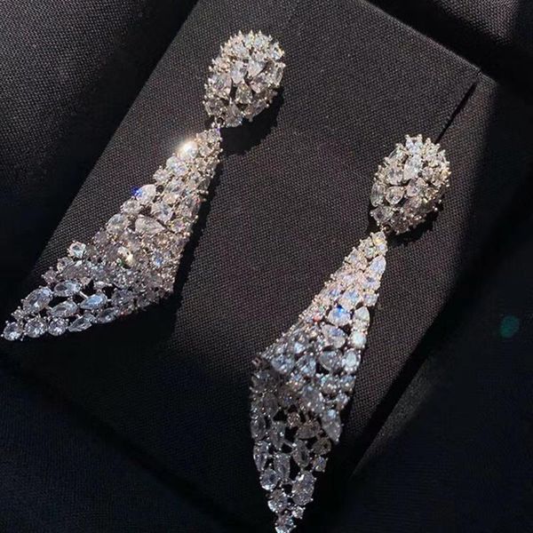 

dangle & chandelier godki mutlicolor luxury geometric drop earrings full micro cubic zirconia paved dubai wedding party earring for women 20, Silver