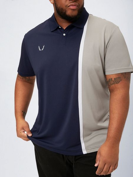 

extended sizes men colorblock antler print polo shirt p3cf#, White;black