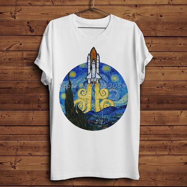 

sport space shuttle mixed famous van gogh starry night funny t shirt men summer white casual geek tshirt t-shirt hip hop tees harajuku