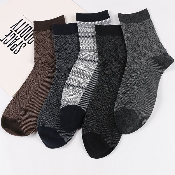 

dong ai 1 pairs men cotton crew socks plaid male patchwork colors classic business men's sock dress sox man meias autumn winter, Black