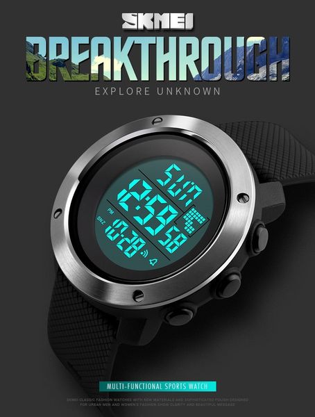 

skmei men's fashion sport watches men digital led electronic clock man military waterproof watch women relogio masculino, Silver