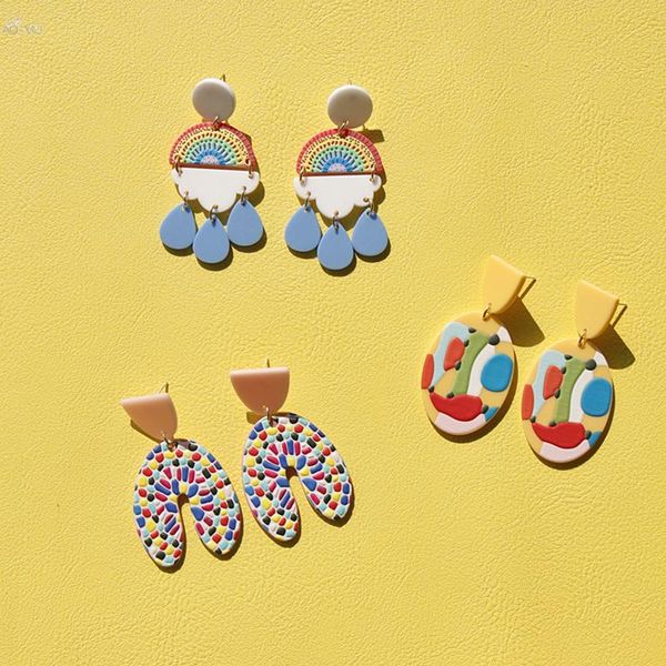 

AOMU 2021 Korea New Colorful Graffiti Dots Cloud Acrylic Geometric Irregular Long Dangle Drop Earrings for Women Jewelry, Silver